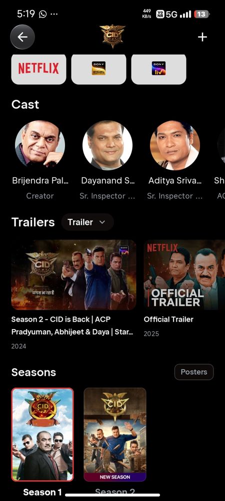 NETMAX series details page with cast, trailers and seasons