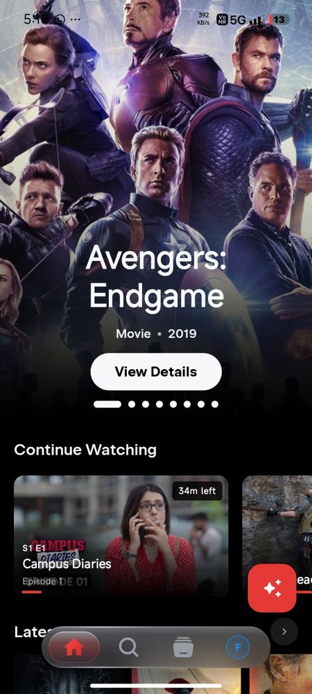 NETMAX home screen with featured movie and continue watching